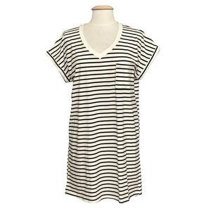 NERLEROLIAN Womens Dress L Ivory Navy Striped Knit Relaxed Casual Nautical Prep